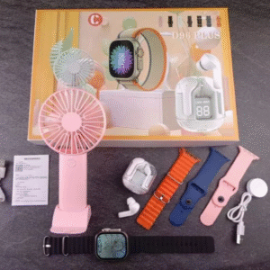 OKPU D96 PLUS 7-in-1 Smart Combo Gift Box – Smart Watch, Earbuds, Fan, Charger & Straps