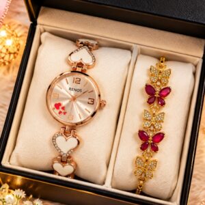 Renos Royal Bloom Luxury Watch & Bracelet Set(Rose Gold)