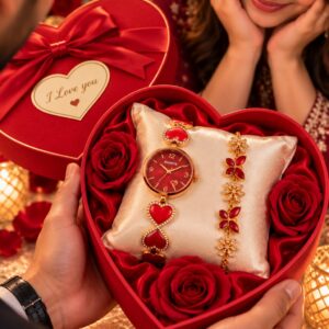 Women's Watch & Bracelet Gift Set(Red & Rose Gold)