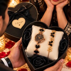 Women's Watch & Bracelet Gift Set(Black)