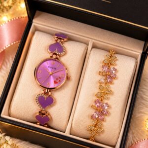 Renos Royal Bloom Luxury Watch & Bracelet Set(Lavender)