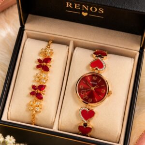 Renos Royal Bloom Luxury Watch & Bracelet Set(Red Gold)